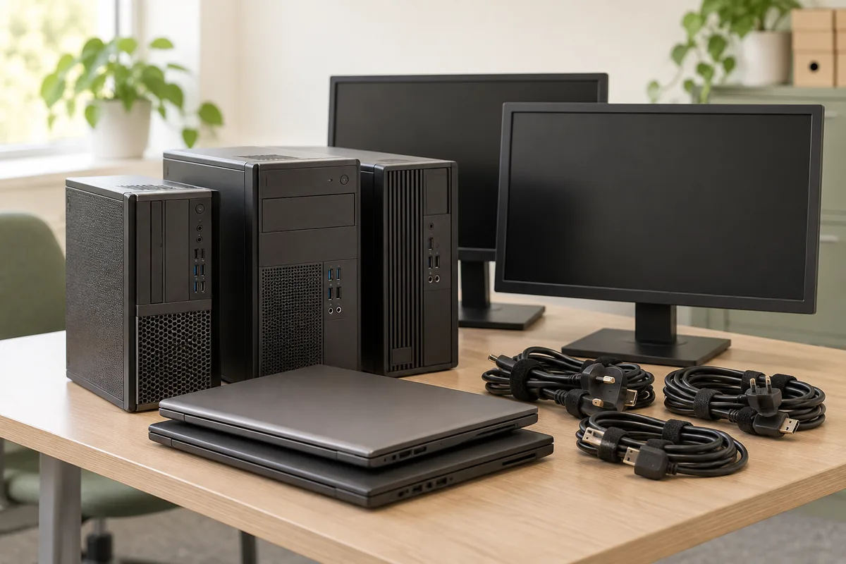 IT equipment including computers and monitors prepared for collection