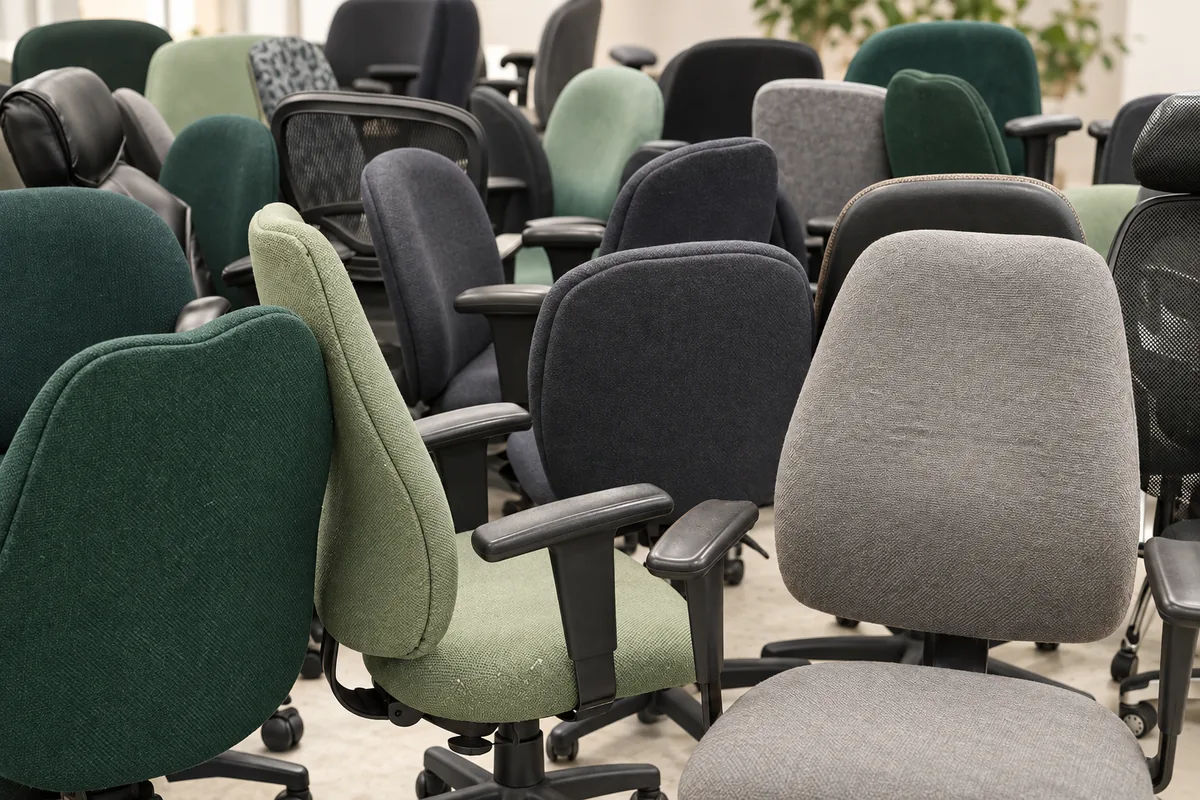 Illustrative collection of unwanted office chairs
