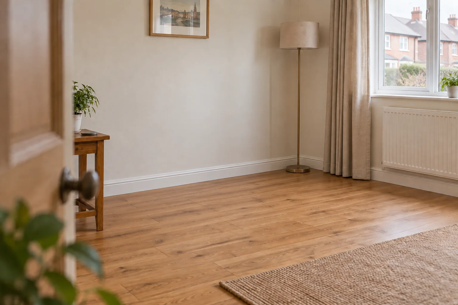 Illustrative view of the same room with space left after the sofa has been removed